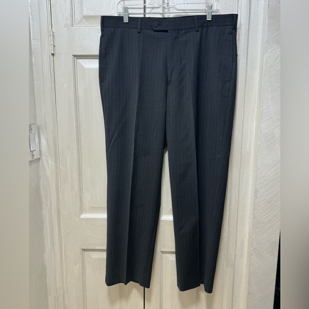 Brooks Brothers Stretch Mens W37 L28 Grey Wool Blend Striped Dress Pants